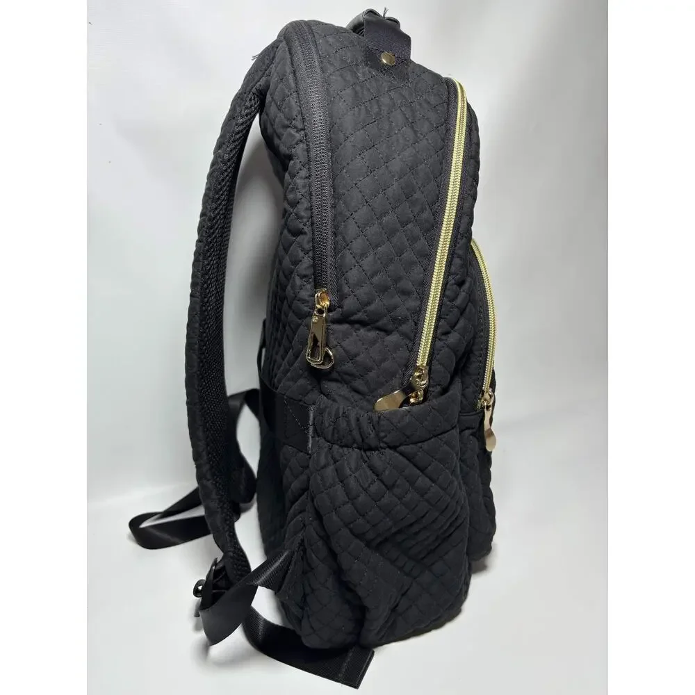 Light Flight Black Quilted Backpack Gold Zipper Travel School Bag